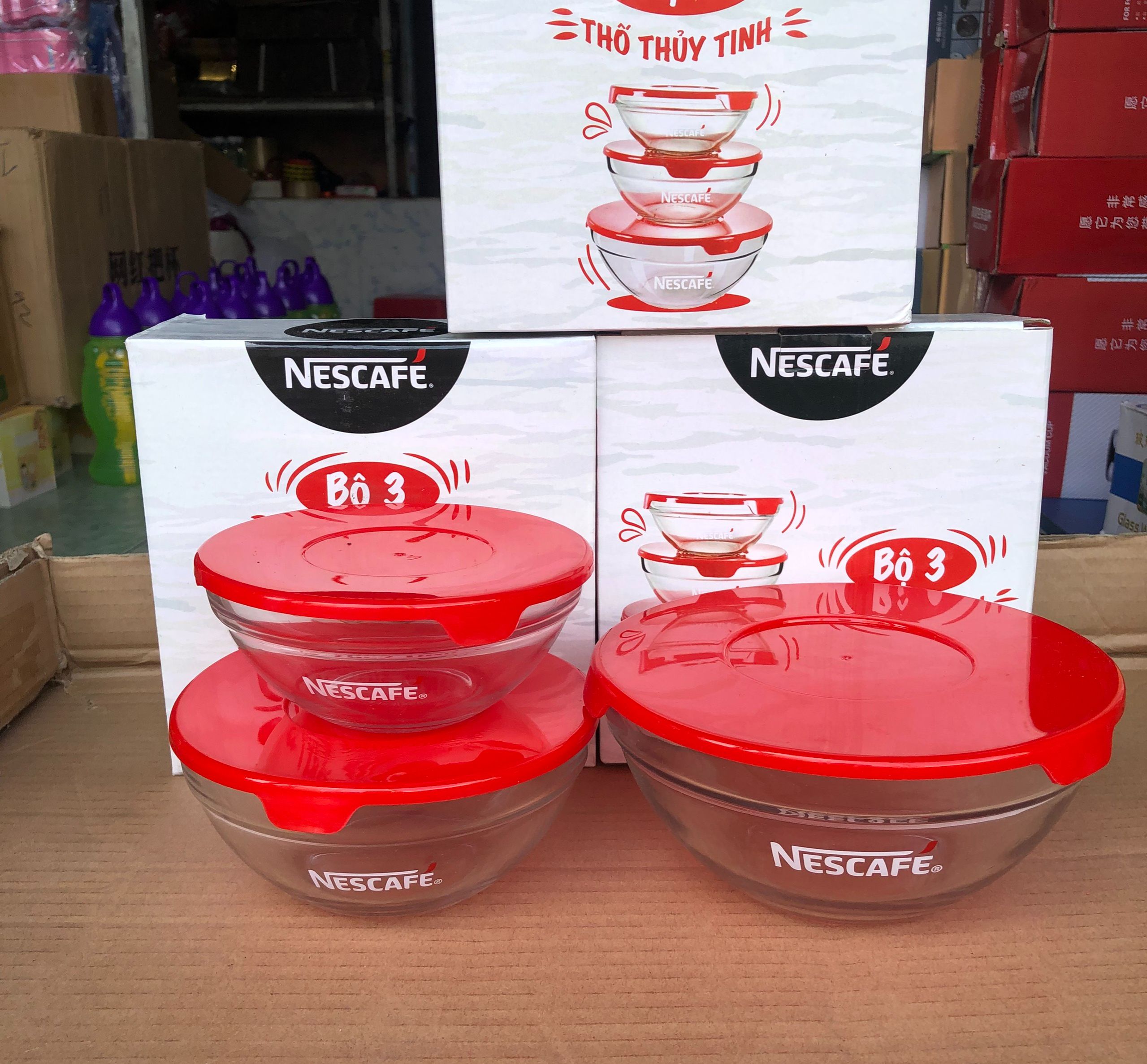 [HCM]Bộ 3 thố thủy tinh quà tặng Nescafe