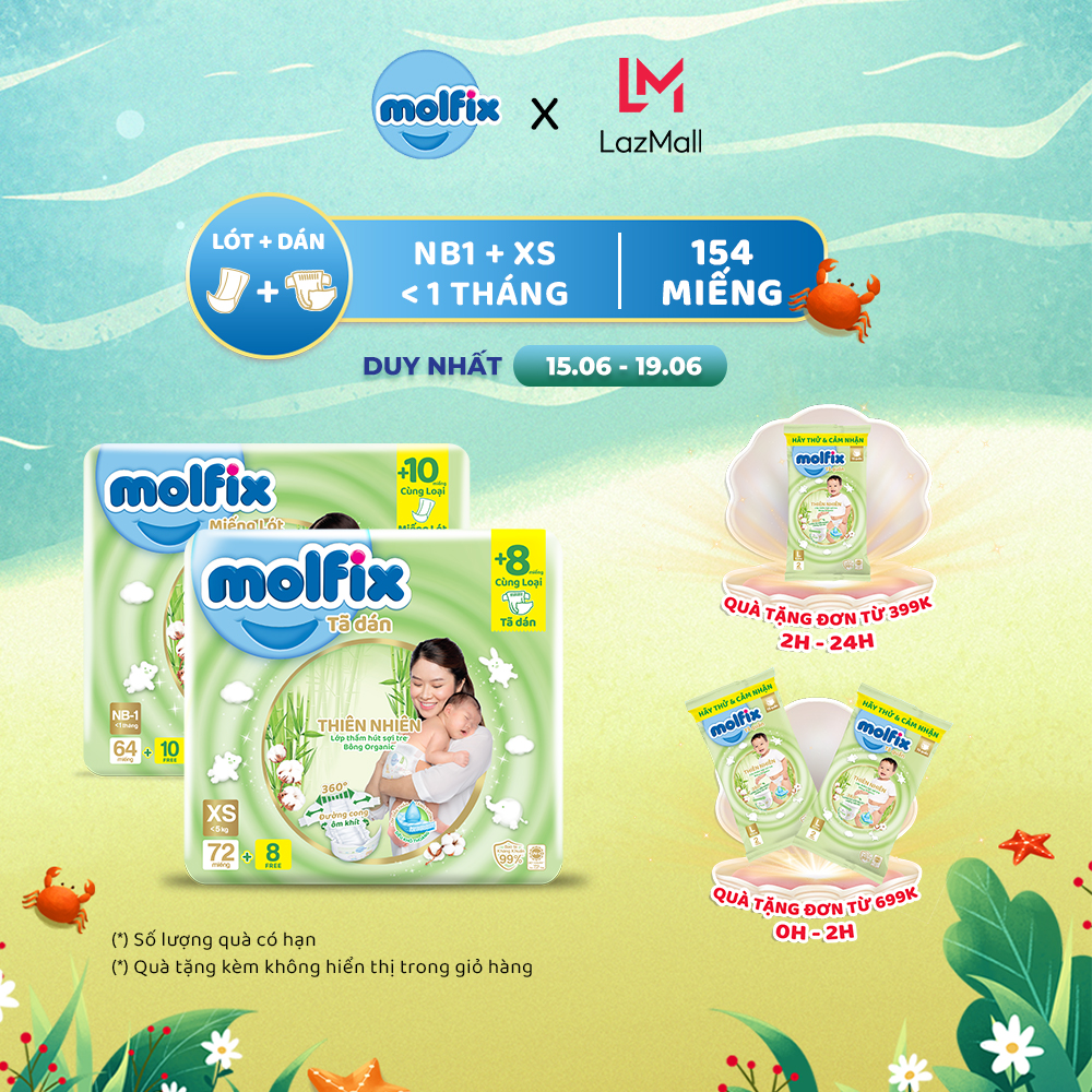 [Đơn 399K Tặng 2 miếng tã quần size L ] Combo Miếng Lót Jumbo NB1 (dưới 1 tháng tuổi) & Tã Dán Sơ Sinh Jumbo NB (dưới 5kg)