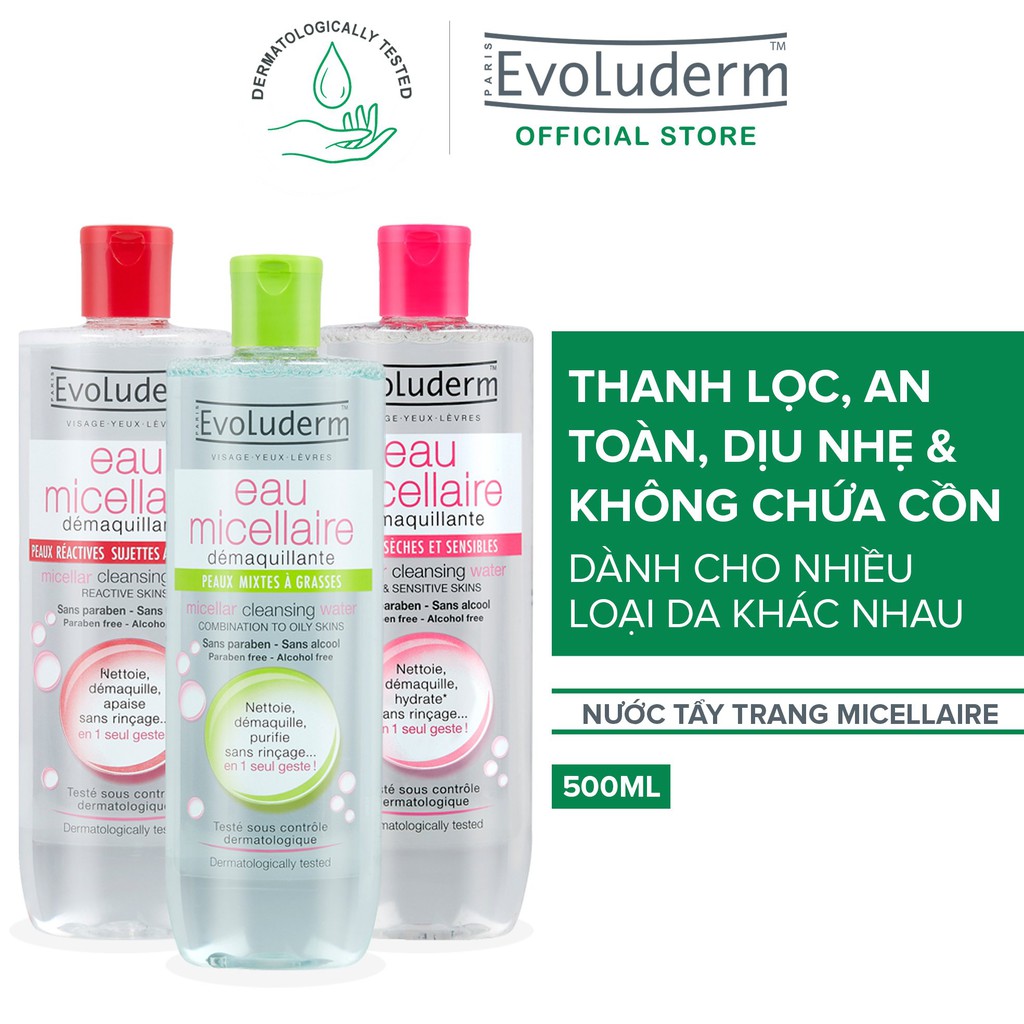 Nước tẩy trang Evoluderm Eau Micellaire 500ml Pháp
