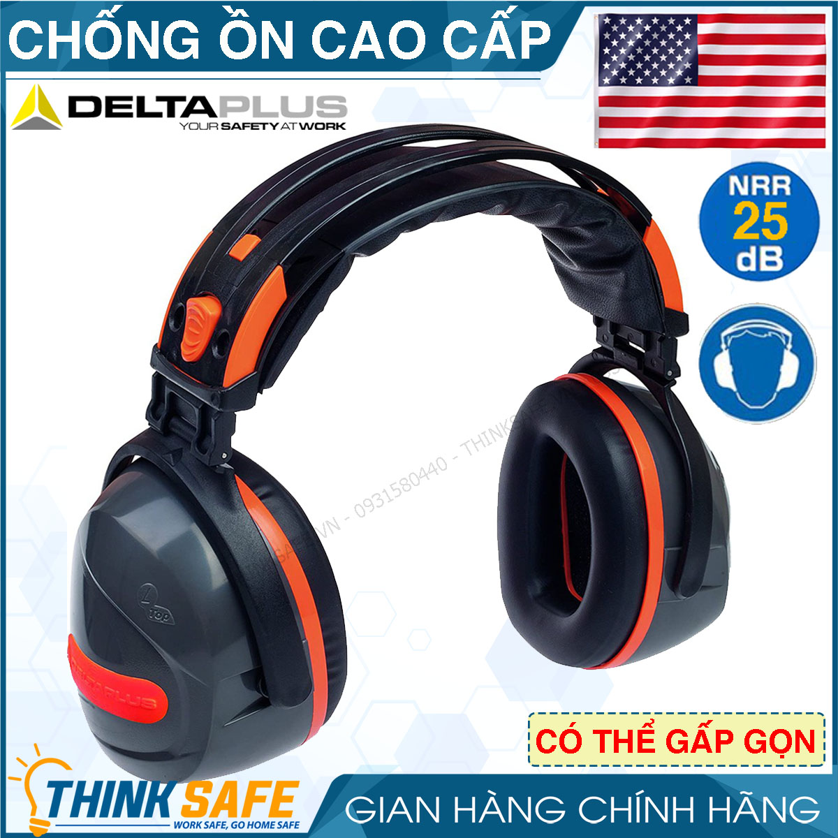 Deltaplus Yas Marina noise canceling headphones-adjustable height smart folding design (black)-thinsafe