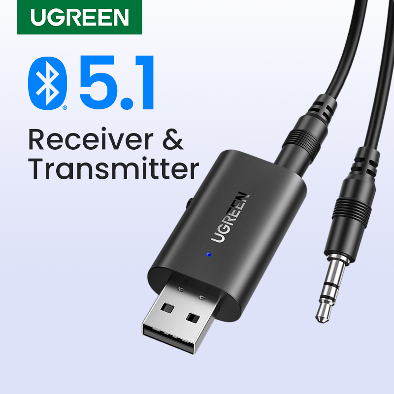 UGREEN Bluetooth 5.1 Transmitter Receiver 2 in 1 Wireless USB Bluetooth Adapter Built-in Microphone 3.5mm Audio Bluetooth Dongle Driver Free for TV, Home Stereo, Car Stereo, Headphones, Speakers, PC