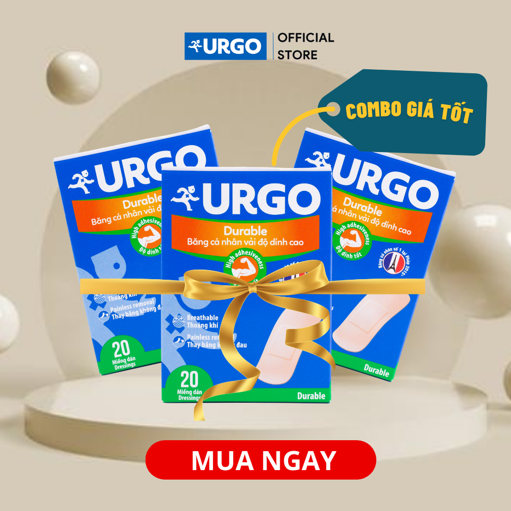 Combo 3 hộp Băng cá nhân vải Urgo Durable (Hộp 20 miếng)