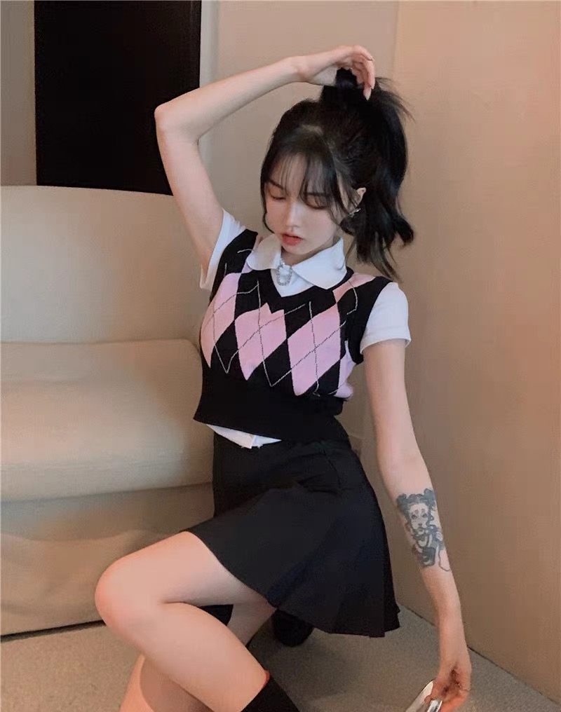 MS801 Áo gile len nữ hình trám croptop dáng ôm