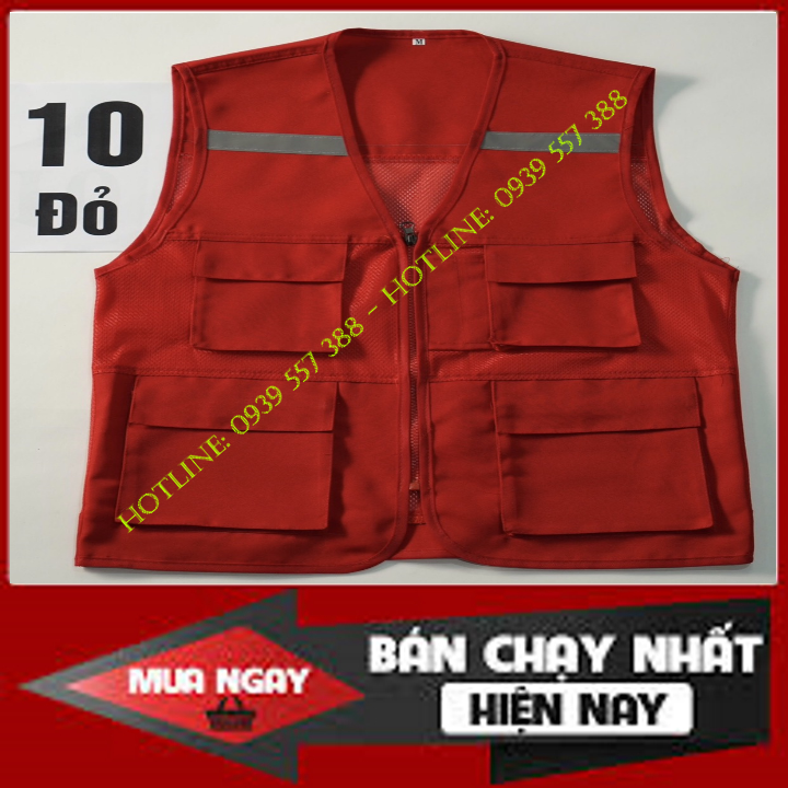Waistcoat reflective 4 bag workwear Red