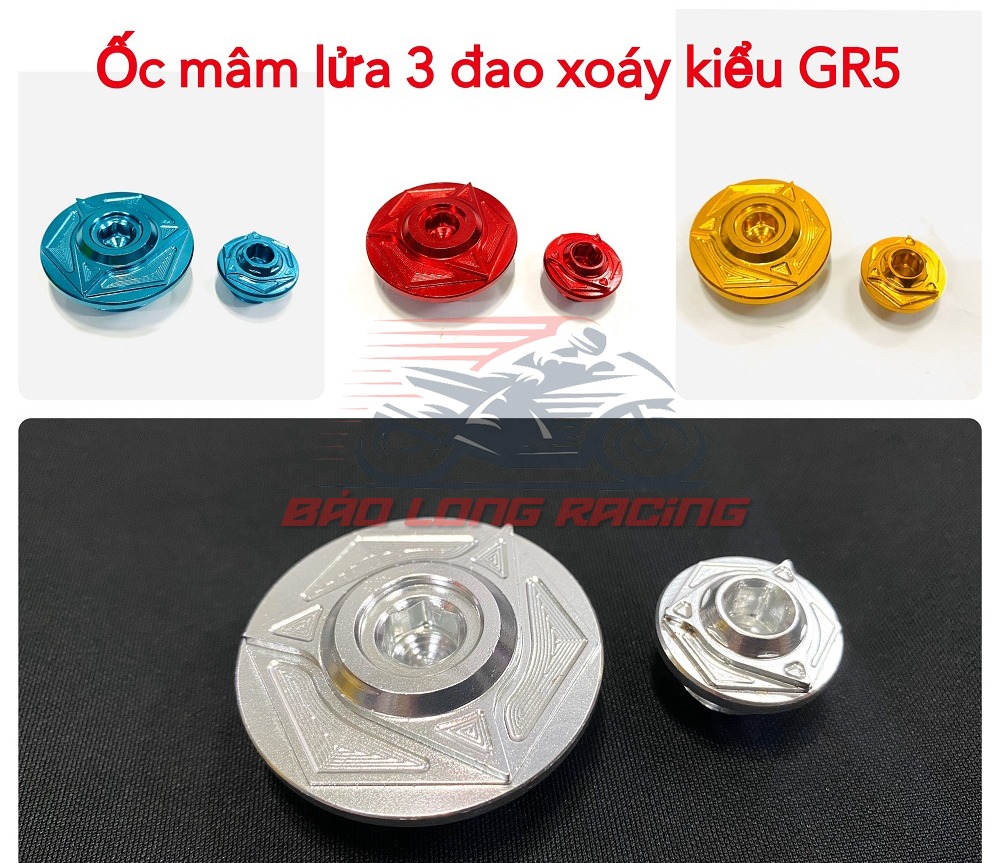 Ốc Mâm Lửa 3 đao Xoáy kiểu GR5 gắn xe máy Sirius,Exciter.......nhiều màu xanh lục,đỏ,vàng,xanh,đen