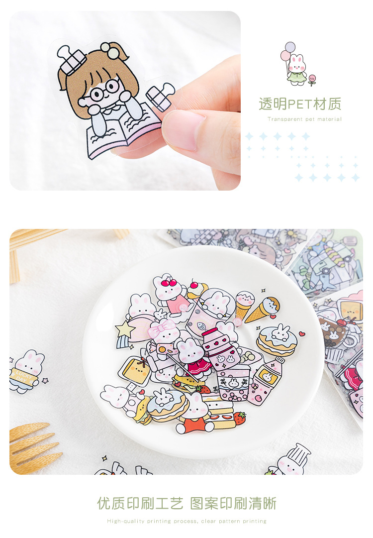Sticker (hình dán) thỏ trắng rosy posy