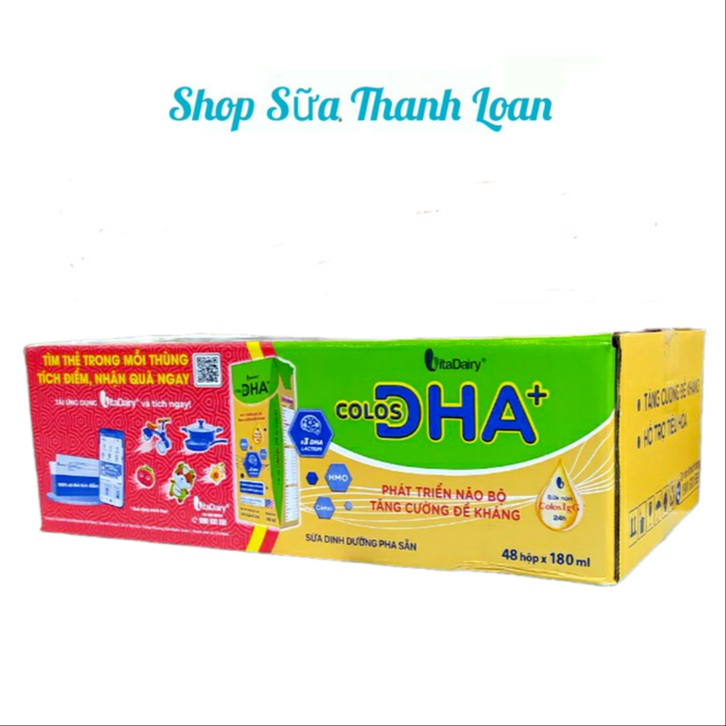 (HSD T10-2026) Thùng 24/ 48 Hộp Sữa Bột Pha Sẵn Vitadairy Colos DHA+ 180ml.