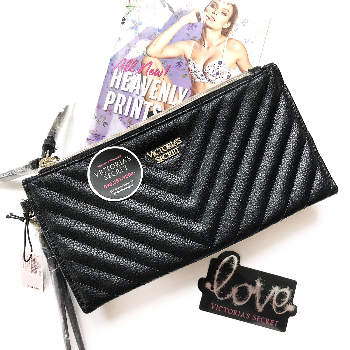 [HCM][177] Túi đeo cổ tay đen cá tính Túi cầm tay 2 ngăn - Hàng nhập Victorias Secret USA (21x11cm)