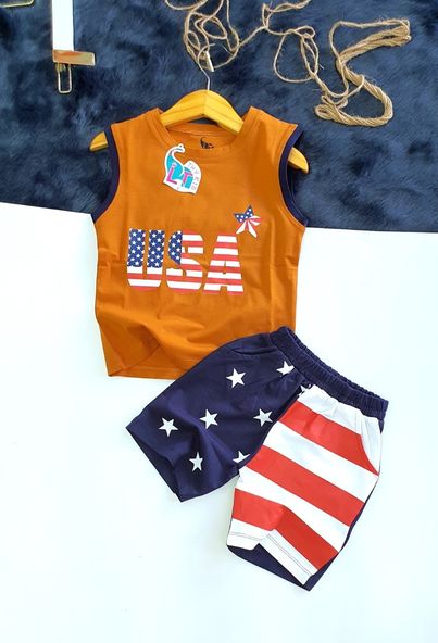 Bộ thun sn bé trai usa nâu