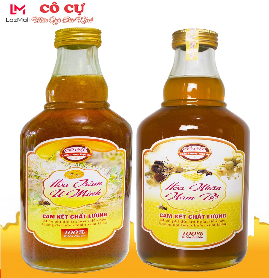 Combo 2 chai mật ong nguyên chất hoa nhãn nam bộ 500ml + mật ong hoa tràm