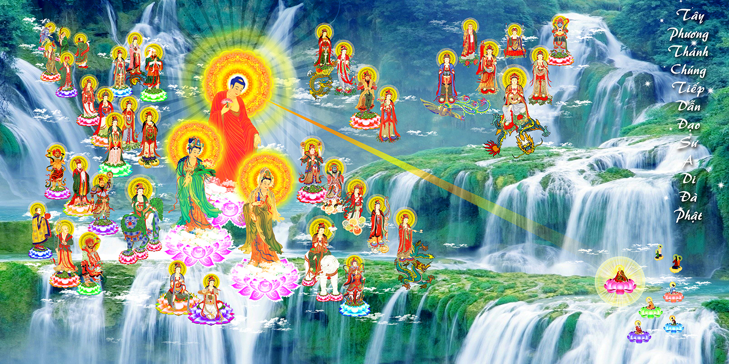 Tranh Phật Tây Phương Tiếp dẫn 3 kèm khung