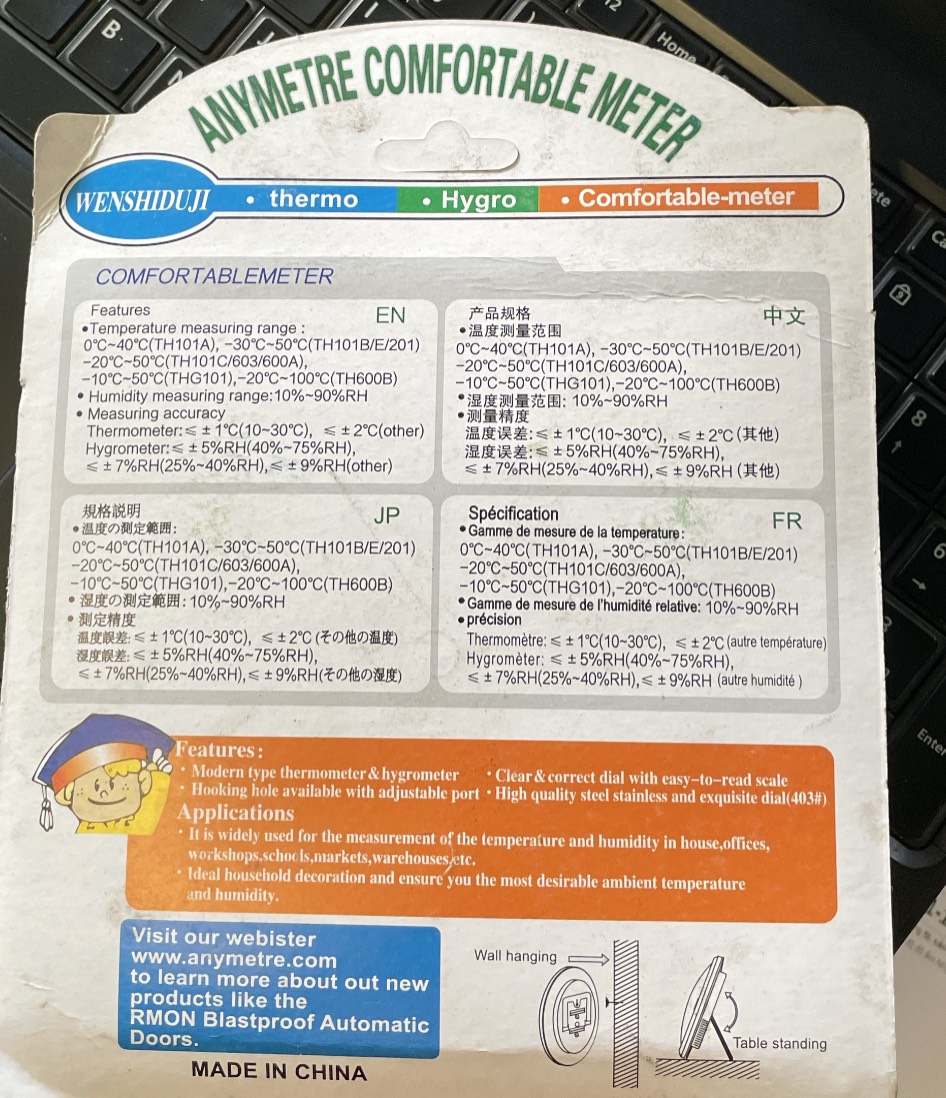 Đồng hồ đo nhiệt độ độ ẩm Nhập khẩu ANYMETRE