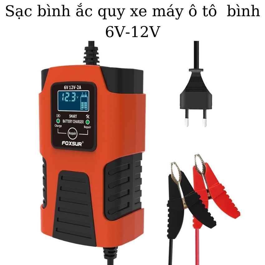 Sạc acquy 12v 2A Foxsur ,máy sạc ắc quy 6V- 12v sạc bình 4AH-40AH , sạc ắc quy thông minh chống ngược cược , tự ngắt khi đầy , sửa chữa khử sunfat phục hồi bình cũ