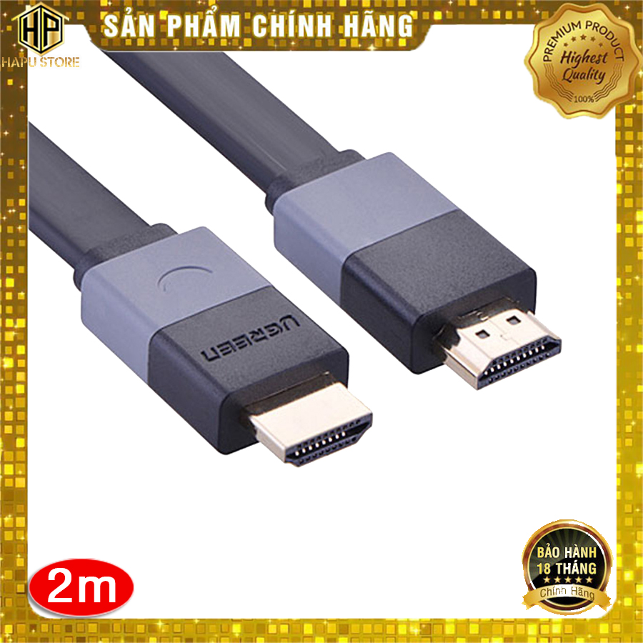 Cáp hdmi dẹt ugreen 30110 dài 2m hỗ trợ 3d, 4k chính hãng - hapustore
