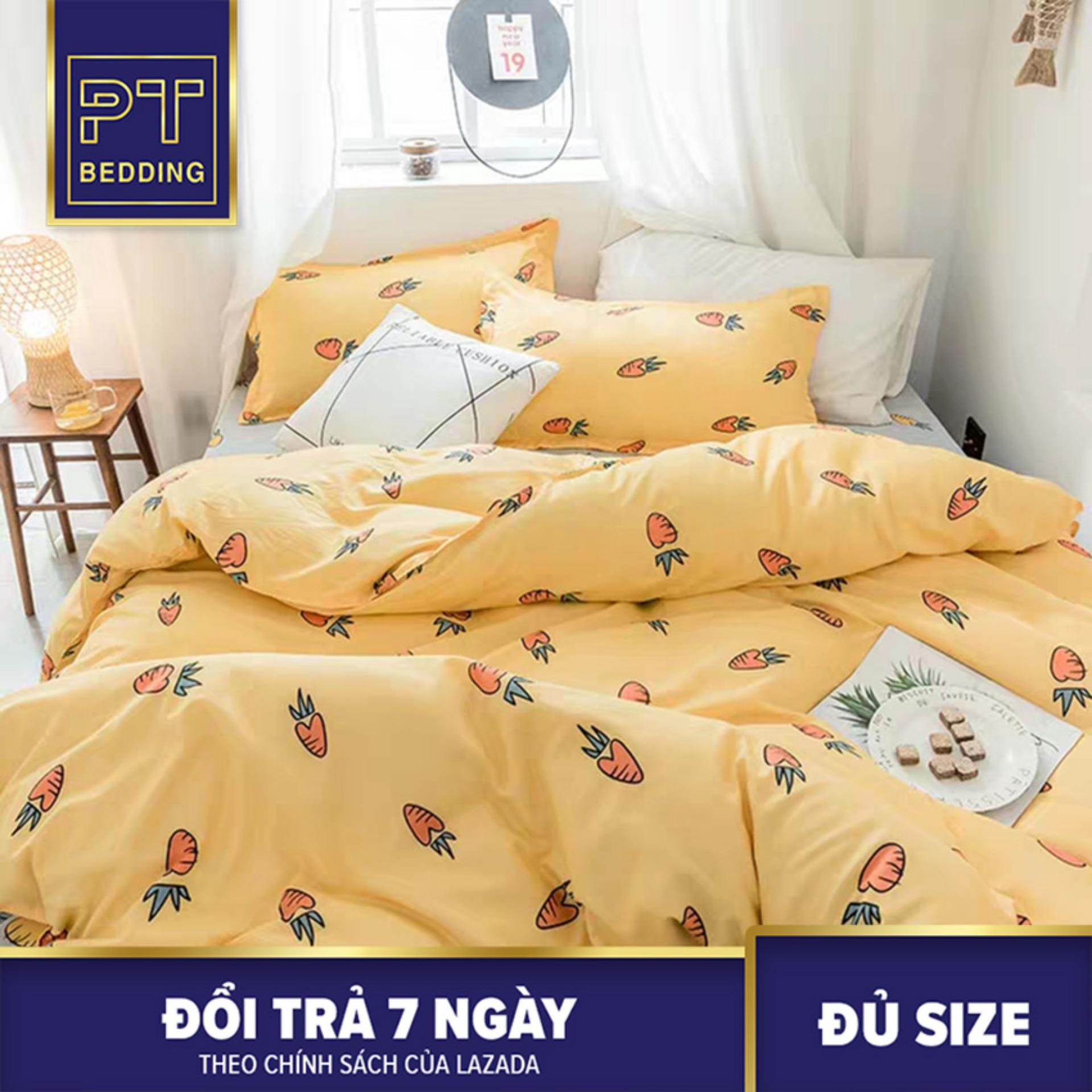 Bộ chăn ga gối vàng họa tiết cà rốt xinh