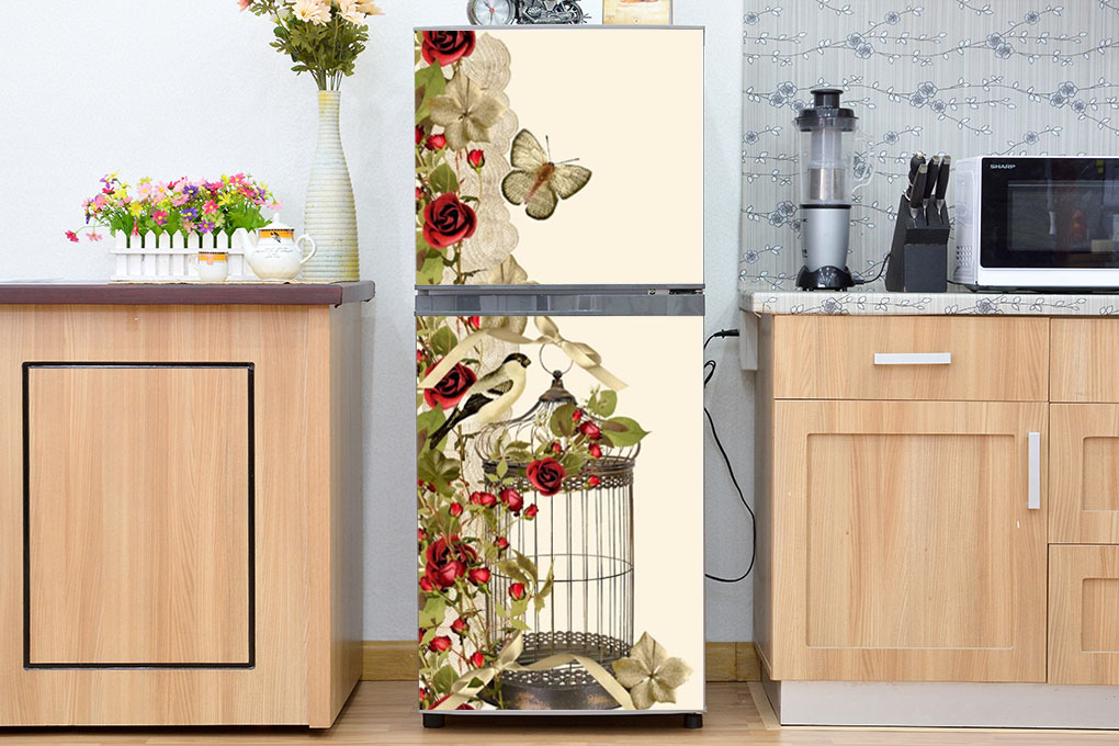 [HCM]Decal dán trang trí tủ lạnh - Lồng son - Chất liệu cao cấp