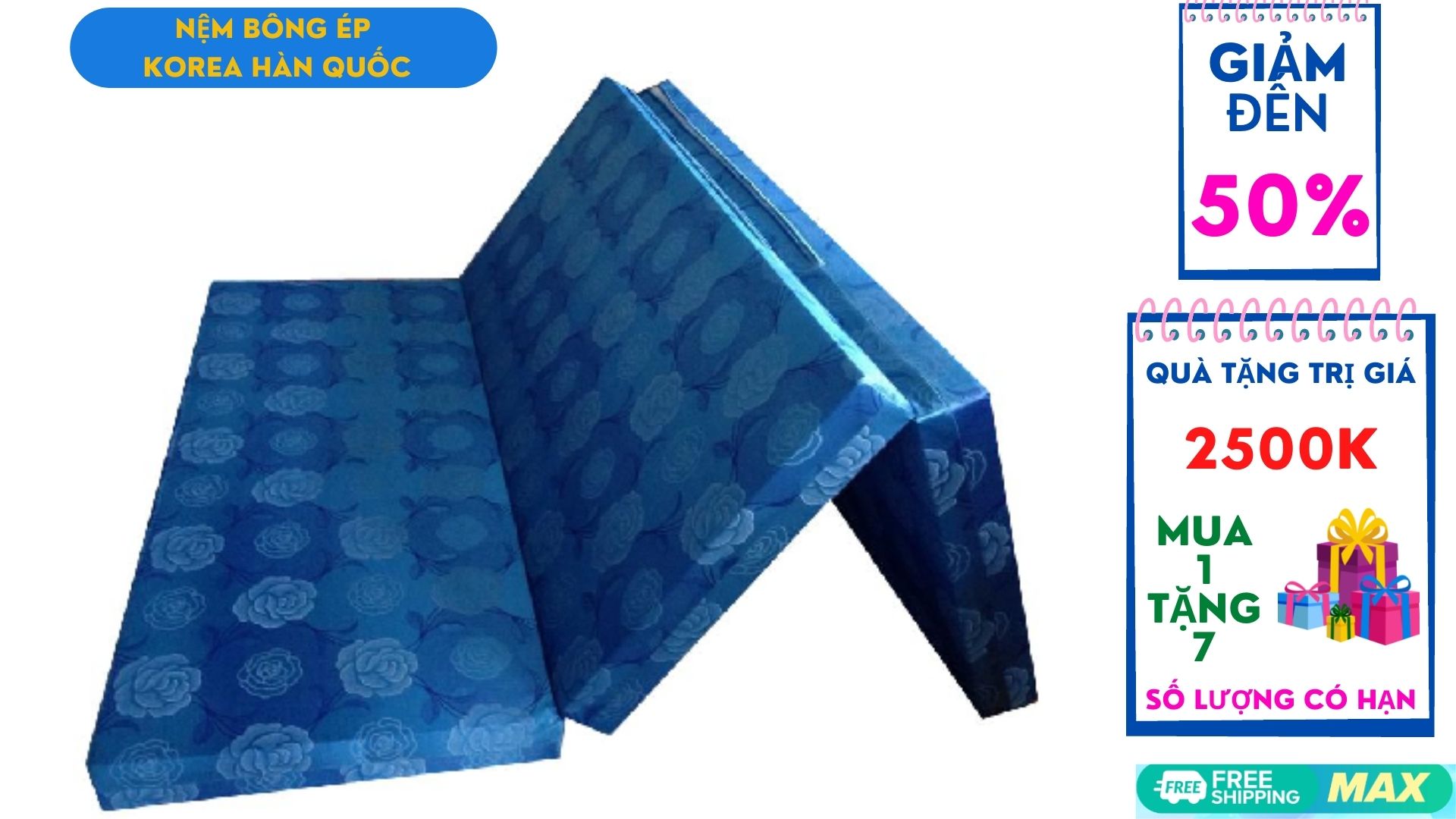 [HCM]Nệm bông ép Korea GẤP 3 @1m4 x 2m x 9cm (giao màu ngãu nhiên)