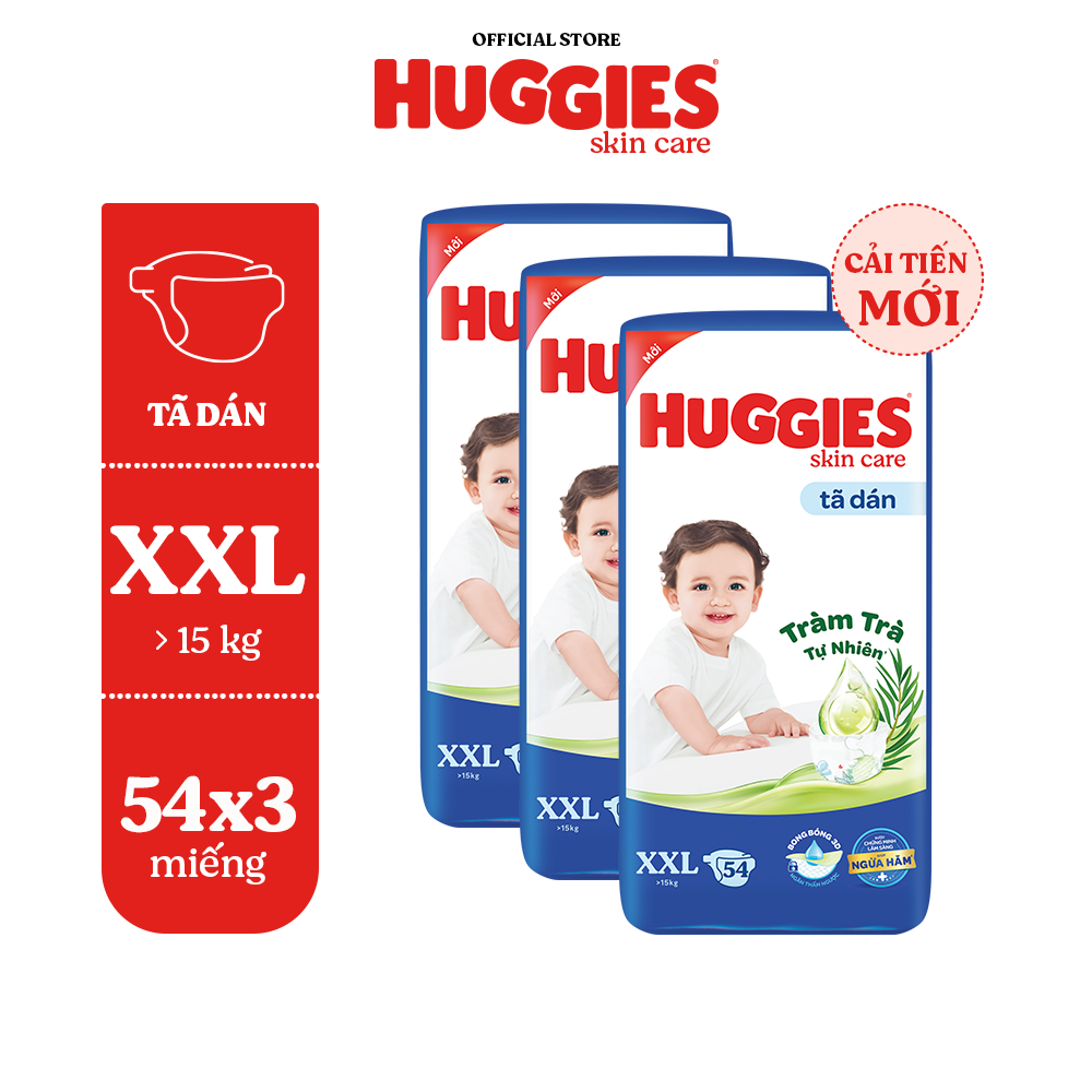 Combo 3 Tã/bỉm dánHuggies Skincare Super Jumbo M76+3/L68/XL60/XXL54