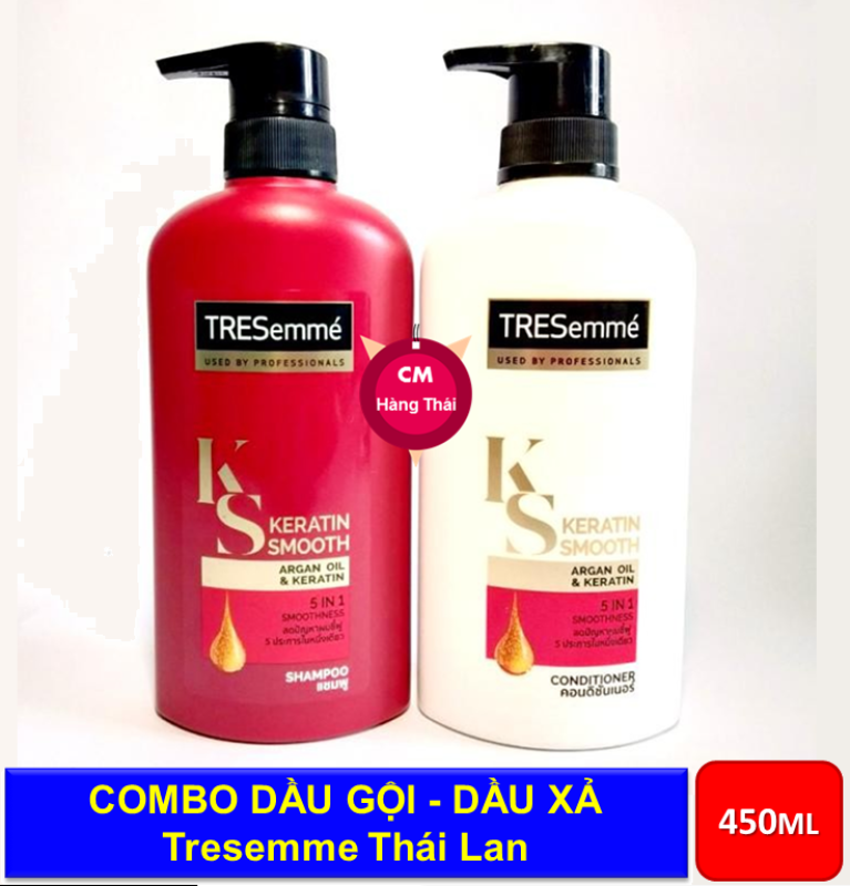 [ Mới 2020 ] Combo dầu gội và dầu xả phục hồi tóc hư tổn Tresemme Keratin Smooth 450ml | Thái Lan nhập khẩu