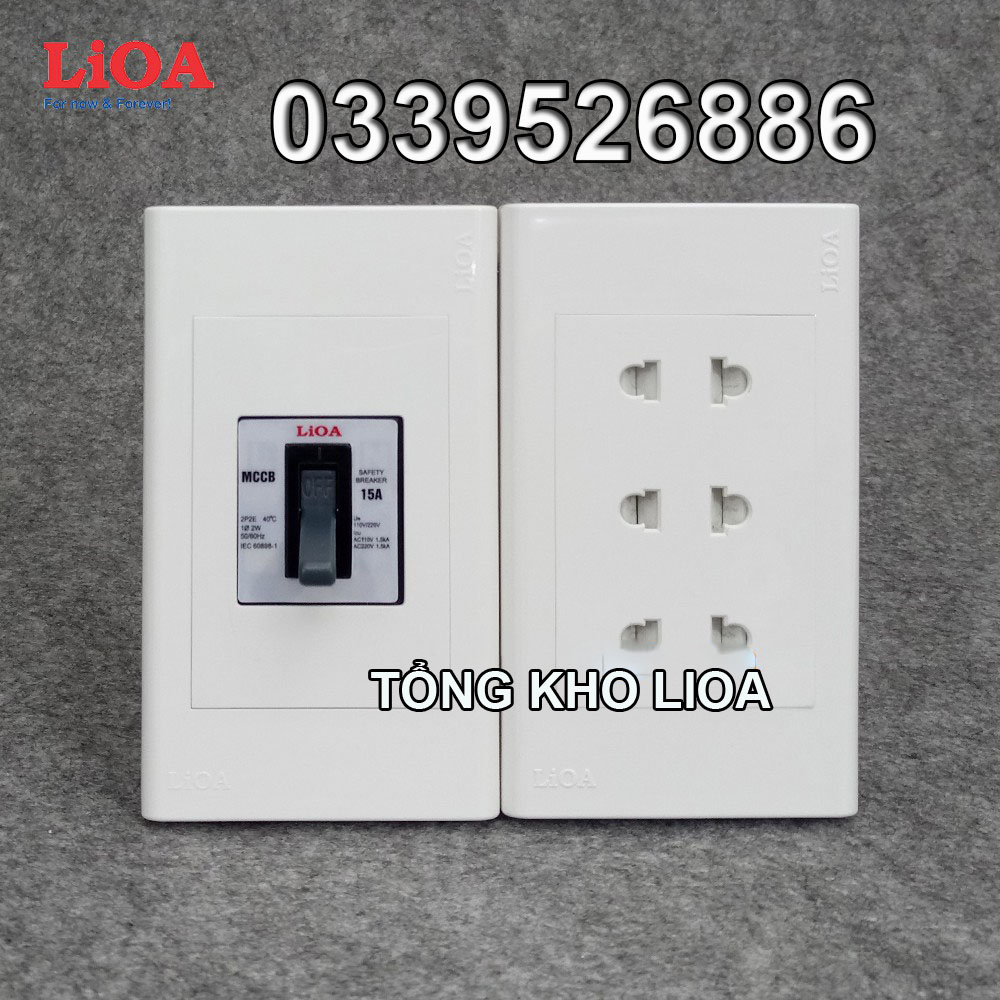 [Lăp âm tường] Combo ổ cắm điện ba 2 chấu 16A LiOA (3520W) có cầu dao chống quá tải 15A