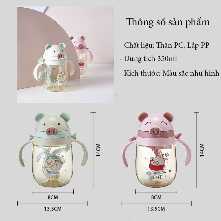 Bình tập uống, bình uống nước cho bé 350ml [ tặng cọ ống hút]