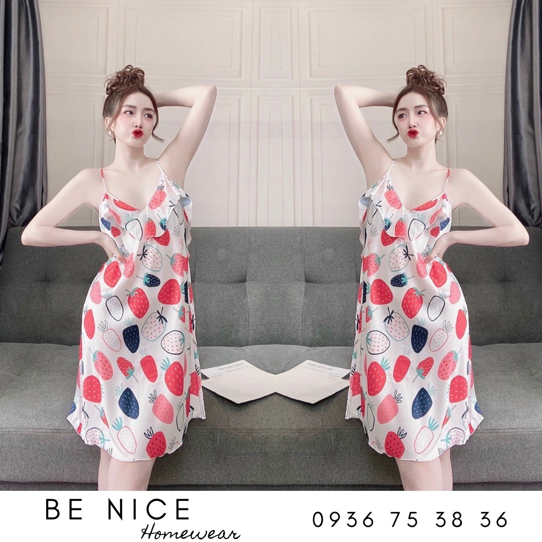 Váy lụa 2 dây mặc nhà cổ bèo xinh