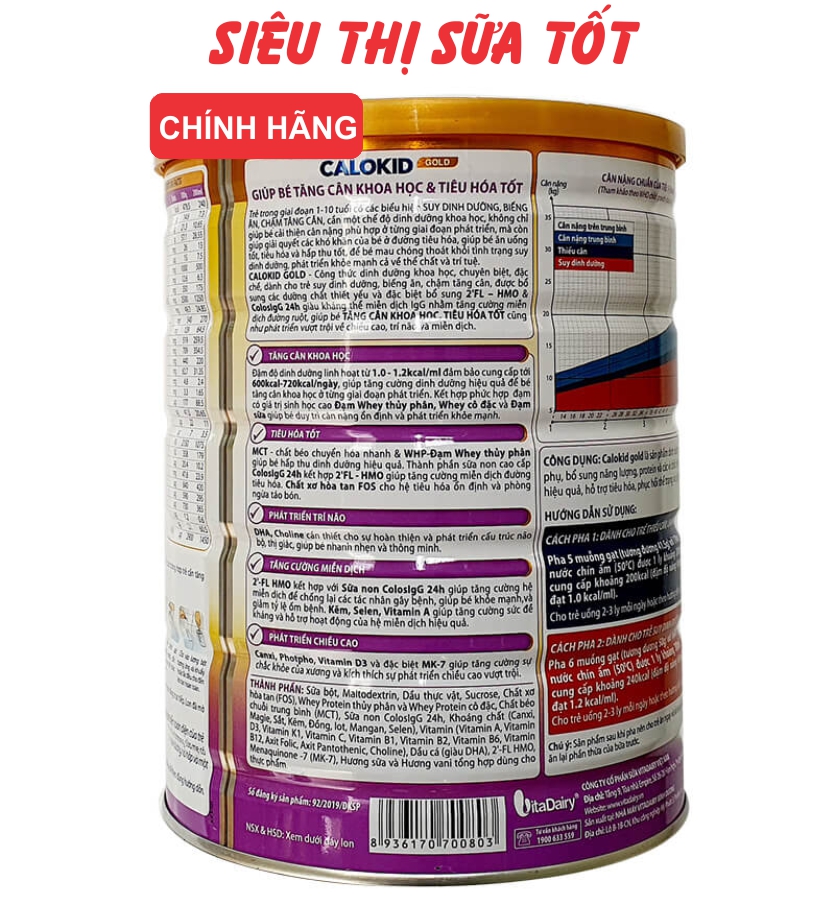 Sữa bột Calokid Gold 1+ 900g (Tiêu hóa tốt, tăng cân đạt chuẩn)
