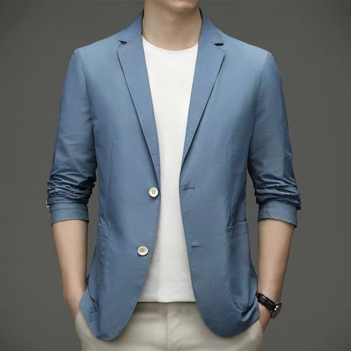 Bộ vest lụa băng mùa hè áo chống nắng thường ngày mẫu siêu mỏng cho nam bộ vest nhỏ áo khoác đơn mùa xuân thu nhẹ
