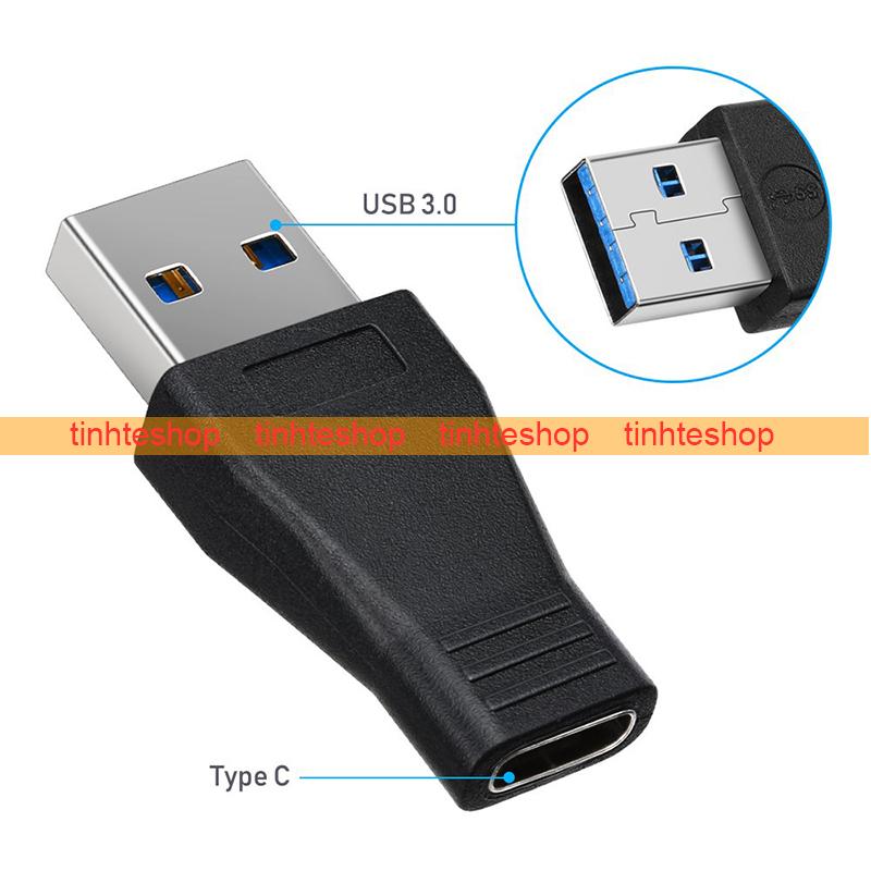 Đầu jack chuyển USB 3.0 dương ra USB type C âm - Đầu đổi jack cắm USB-C cái sang USB 3.0 đực