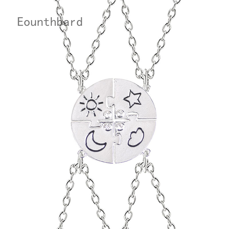 Eounthbard 4 Piece Set Best Friend Friendship Necklace Sun Moon Cloud And Star Inlaid Rhinestone Stitching BFF Pendant Fashion Jewelry Gift|Pendant Necklaces