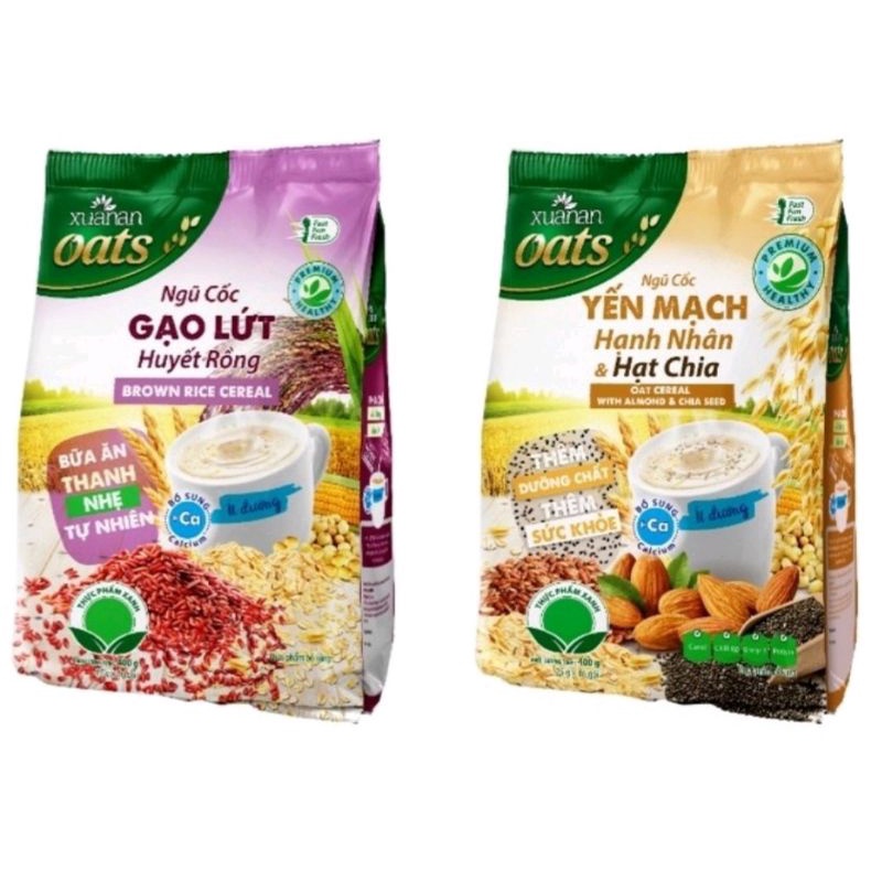 Combo Ngũ cốc gạo lứt huyết rồng ít đường & Ngũ cốc hạnh nhân hạt chia 400 gram