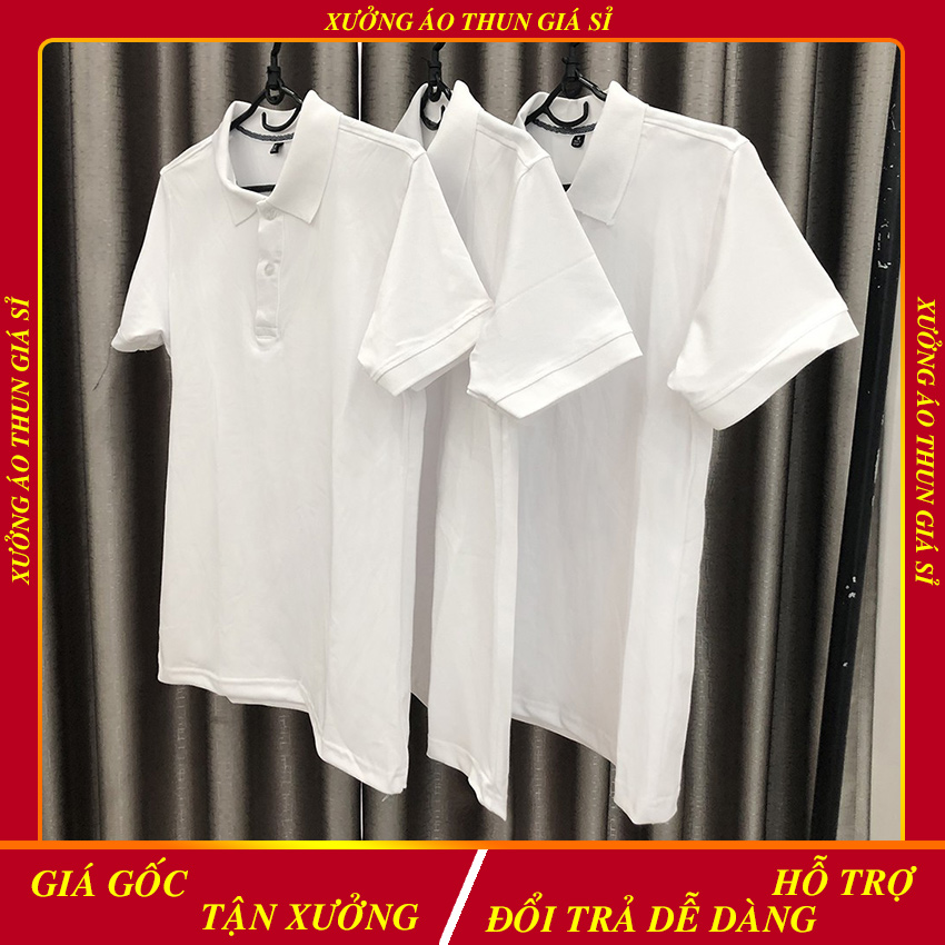 Áo Thun Có Cổ Nữ Vải Cá Sấu Thái Màu Trắng (Có size áo cho trẻ em)