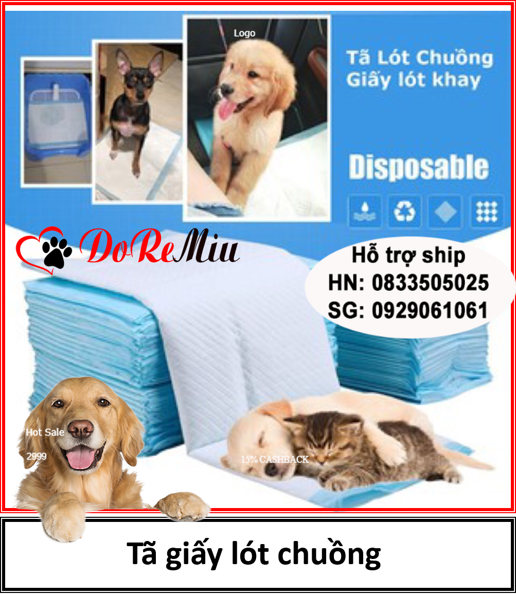 Doremiu (1 bịch) tã giấy lót chuồng chó mèo tã bỉm chó dạng miếng lót (2 size M 45x60cm và S 33x45cm)