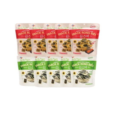 Combo 10 Snack Rong Biển Bibigo Kim Chi và Vị Truyền Thống (gói 25G) (Chỉ còn vị bắp mật ong)