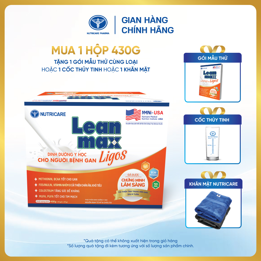 Hộp sữa Leanmax Ligos 430g (10 gói x 43g) - Dinh dưỡng y học cho bệnh nhân gan