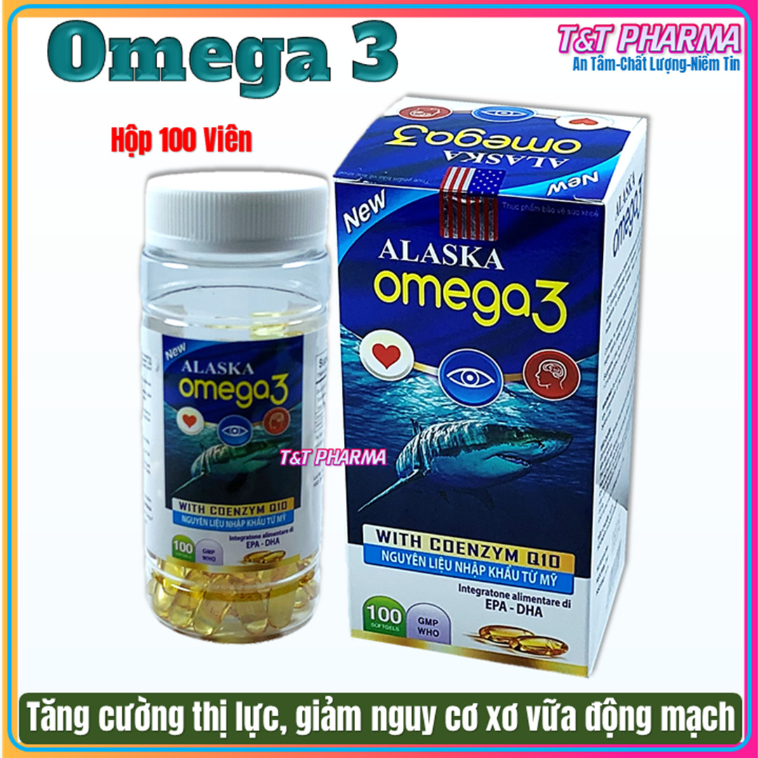 Viên dầu cá Alaska Omega 3 Tim Mắt Não,Bổ Não, sáng mắt, khỏe mạnh tim mạch, tăng cường trí nhớ - Hộp 100 viên