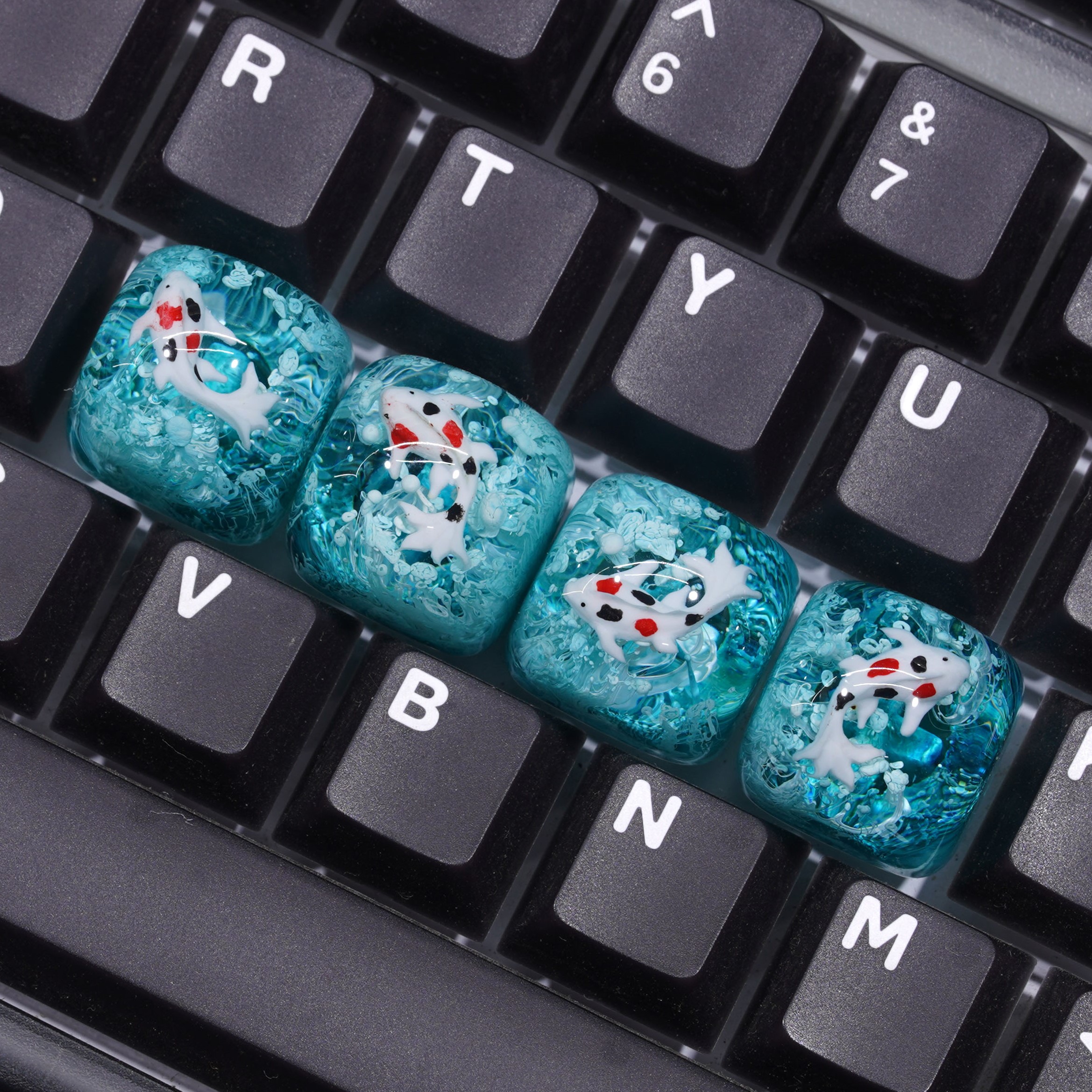 49Fzone - Keycap bàn phím cơ, Keycap artisan, Keycap cá Koi Aqua White