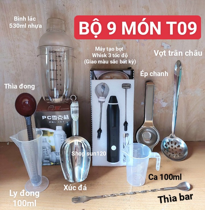 Bộ dụng cụ pha cafe chuyên nghiệp 9 món T09 – bộ lắc pha cafe mang đi cho các bạn khởi nghiệp
