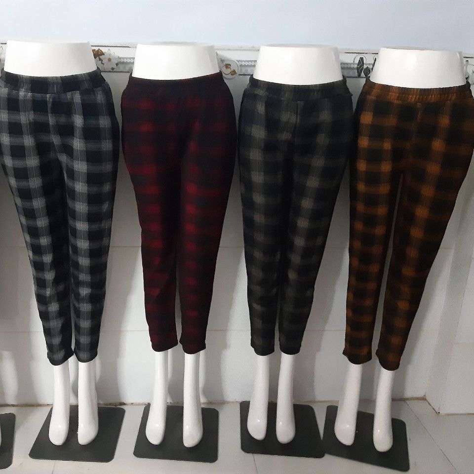 Quần baggy nữQuần thun lửng sọc caro