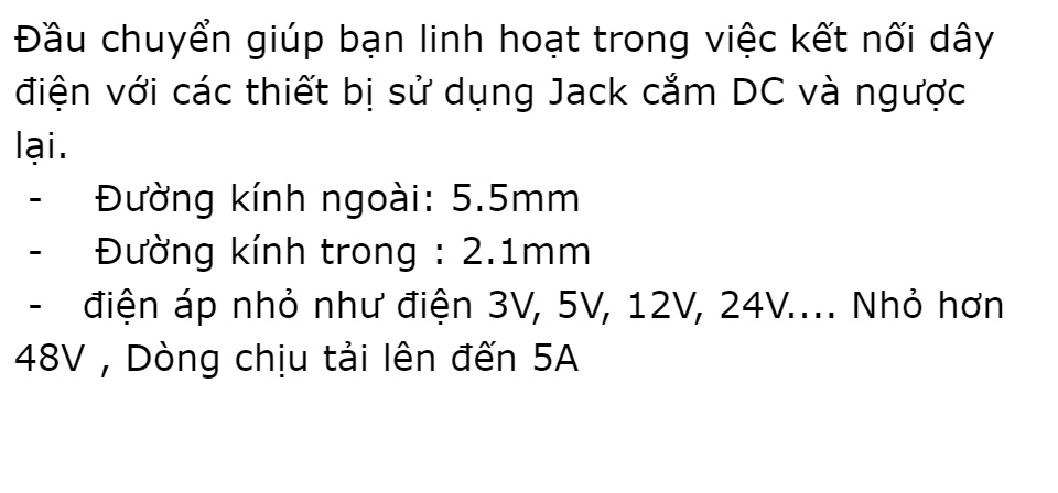 Bộ 5 Jack DC 5.5x2.1mm (Jack Đực / Cái)