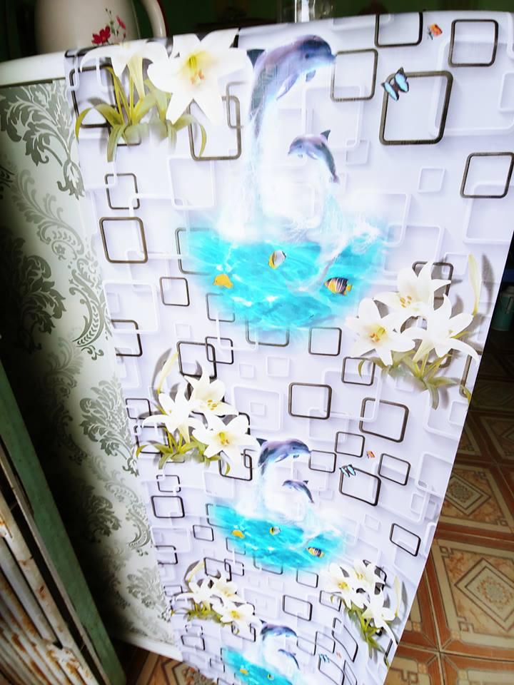 10m giấy dán tường hình cá heo và hoa có keo dán sẵn khổ rộng 45cm
