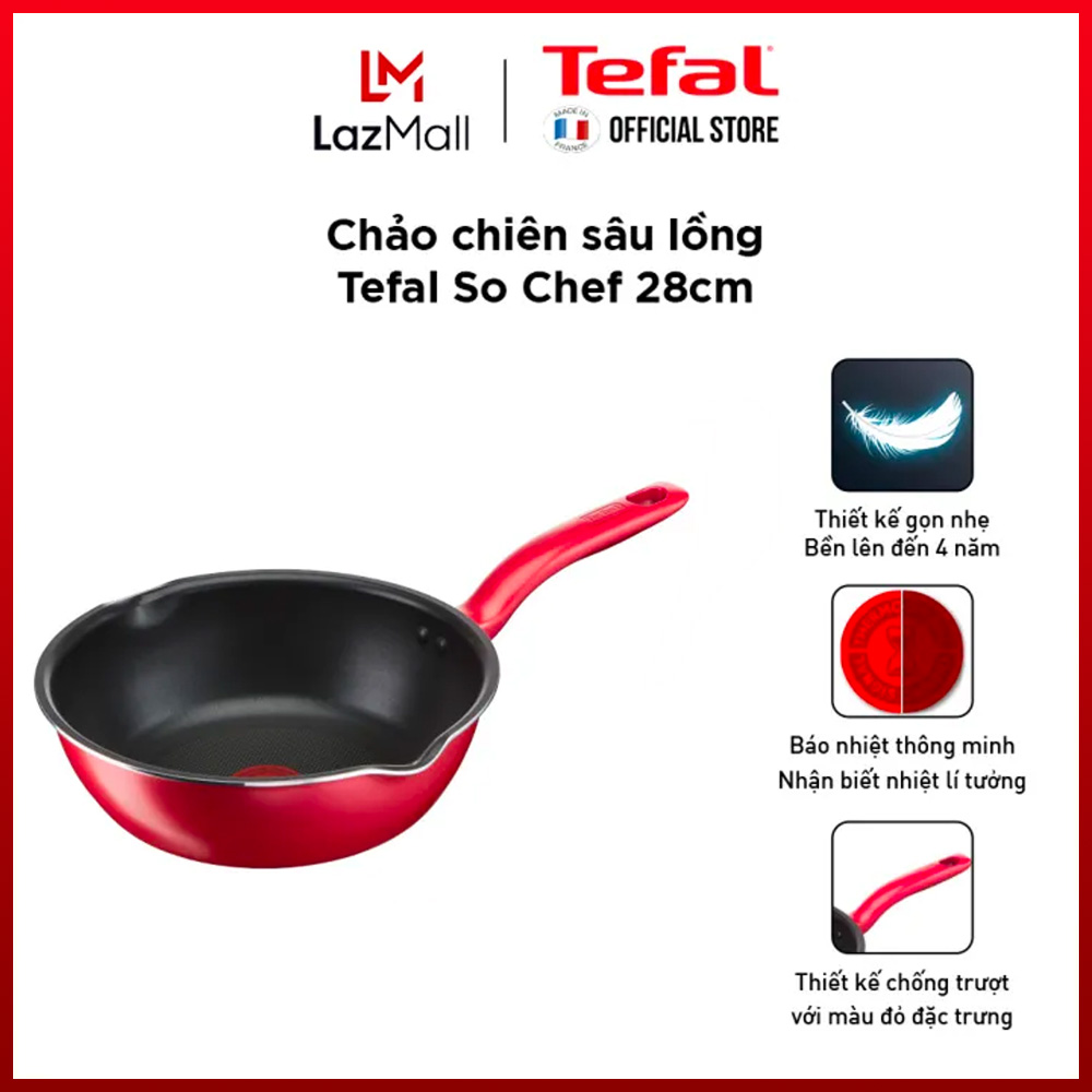 Chảo sâu lòng chống dính đáy từ cao cấp Tefal So Chef 24-28cm- Màu đỏ - Hàng chính hãng