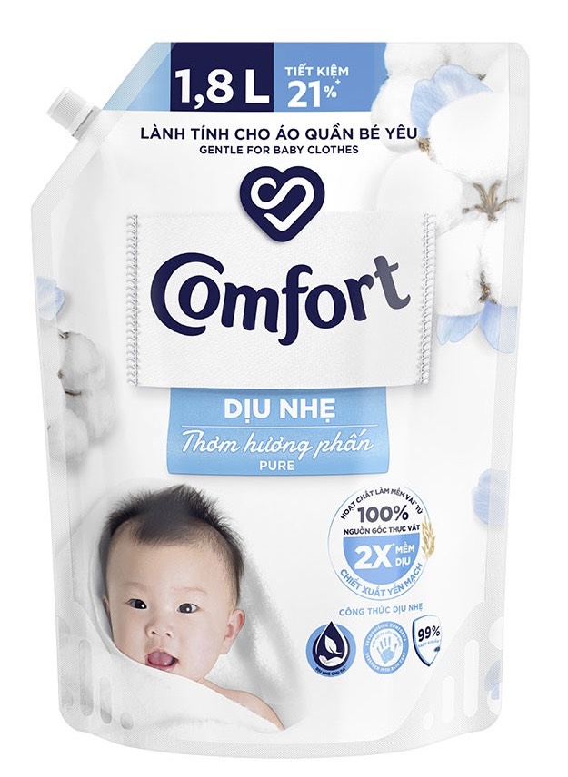 Nước xả mềm vải cho da nhạy cảm comfort dịu nhẹ cho quần áo em bé túi 1.8 lít