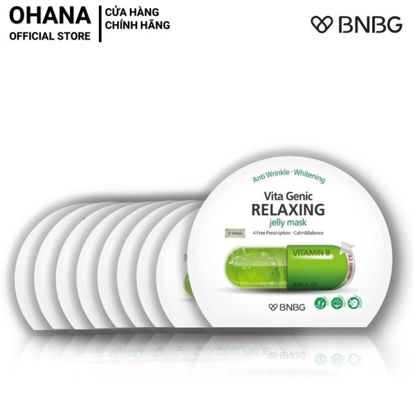 Combo 10 Mặt Nạ Giấy BNBG Relaxing Giúp Phục Hồi Và Thư Giãn Da Mụn, Da Mệt Mỏi BNBG Vita Genic Relaxing Jelly Mask 30ml x10 (Xanh Lá)