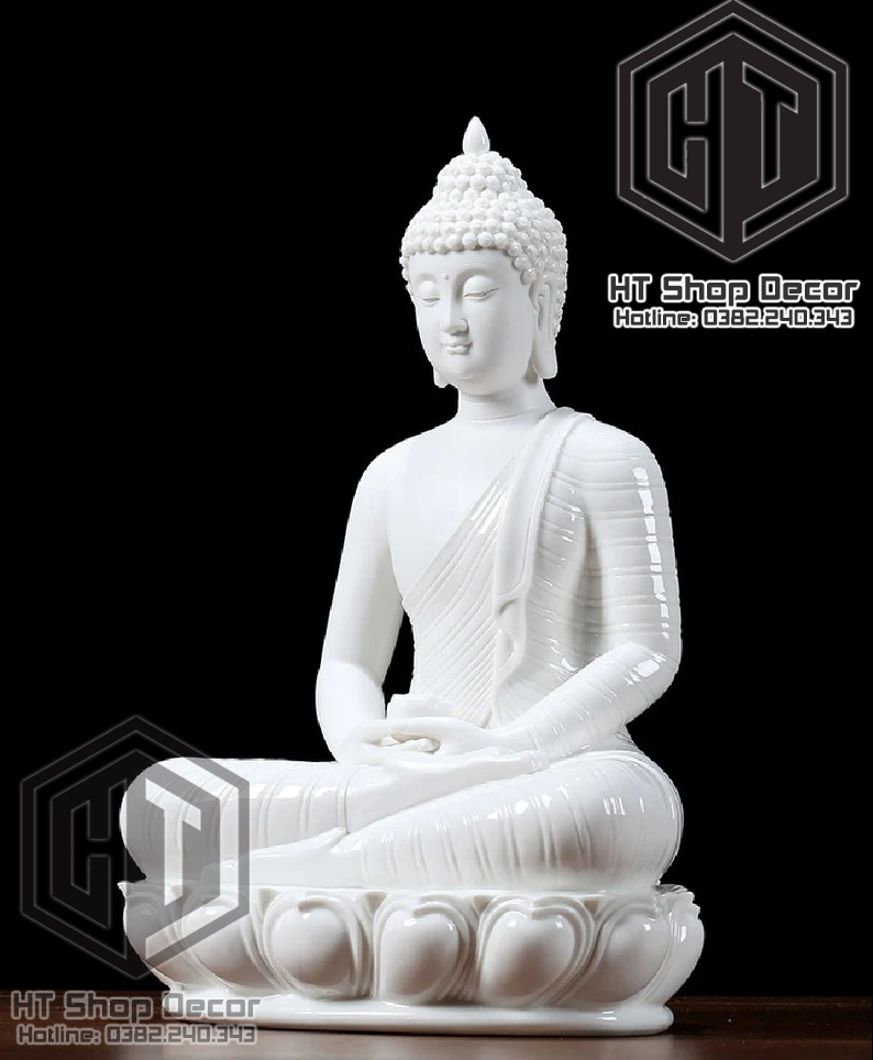 Tượng Thích Ca style Thái 30cm màu trắng sứ