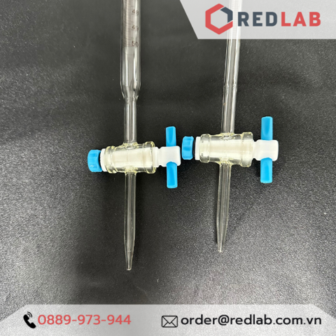 Buret thủy tinh trắng khoá nhựa PTFE 10ml 25ml 50ml ONELAB, burette chia vạch nâu chuẩn độ hoá chất, có VAT