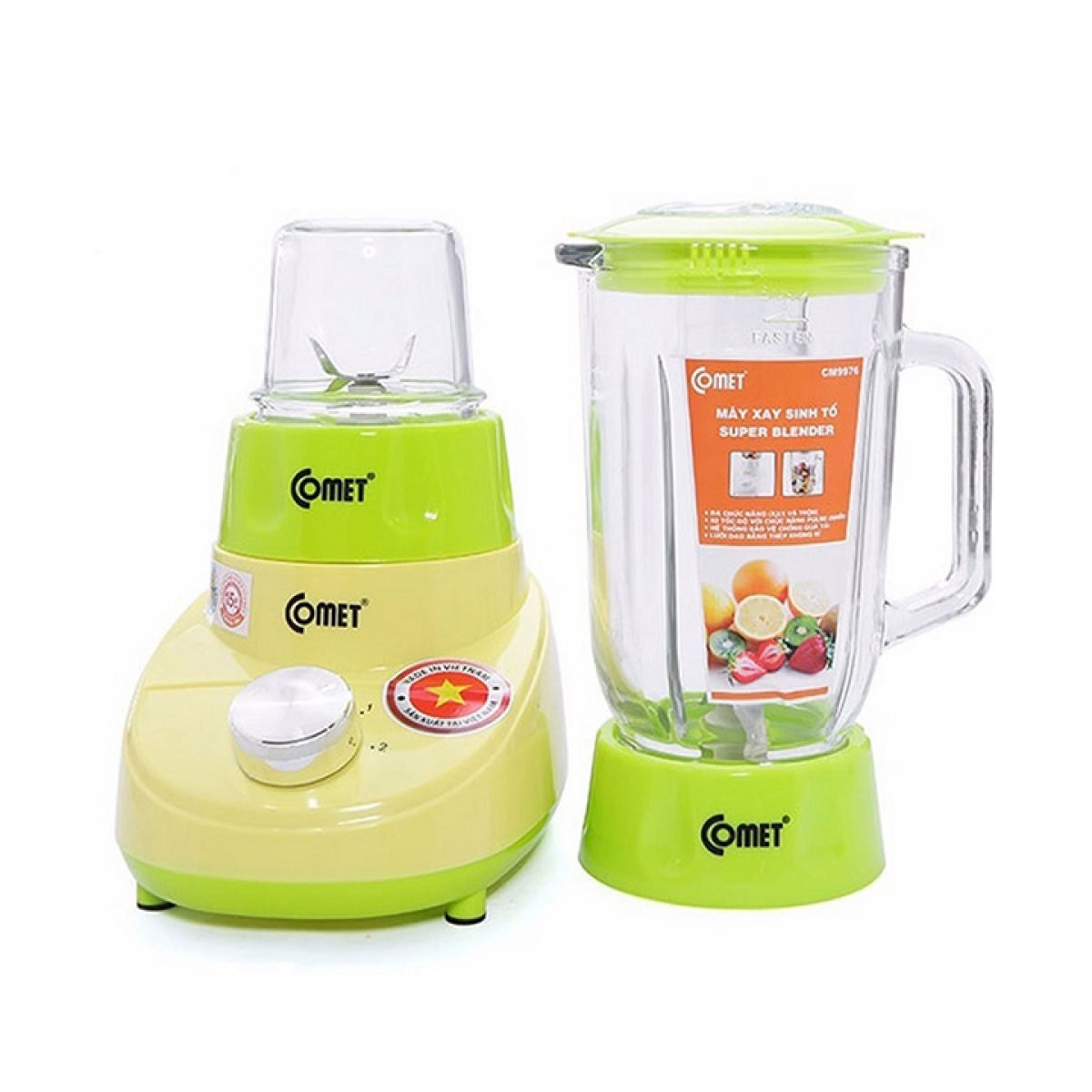 MÁY XAY SINH TỐ 2 CỐI THỦY TINH SIÊU BỀN COMET CM9976 ( 1.25 LÍT - BẢO VỆ CHỐNG QUÁ NHIỆT )