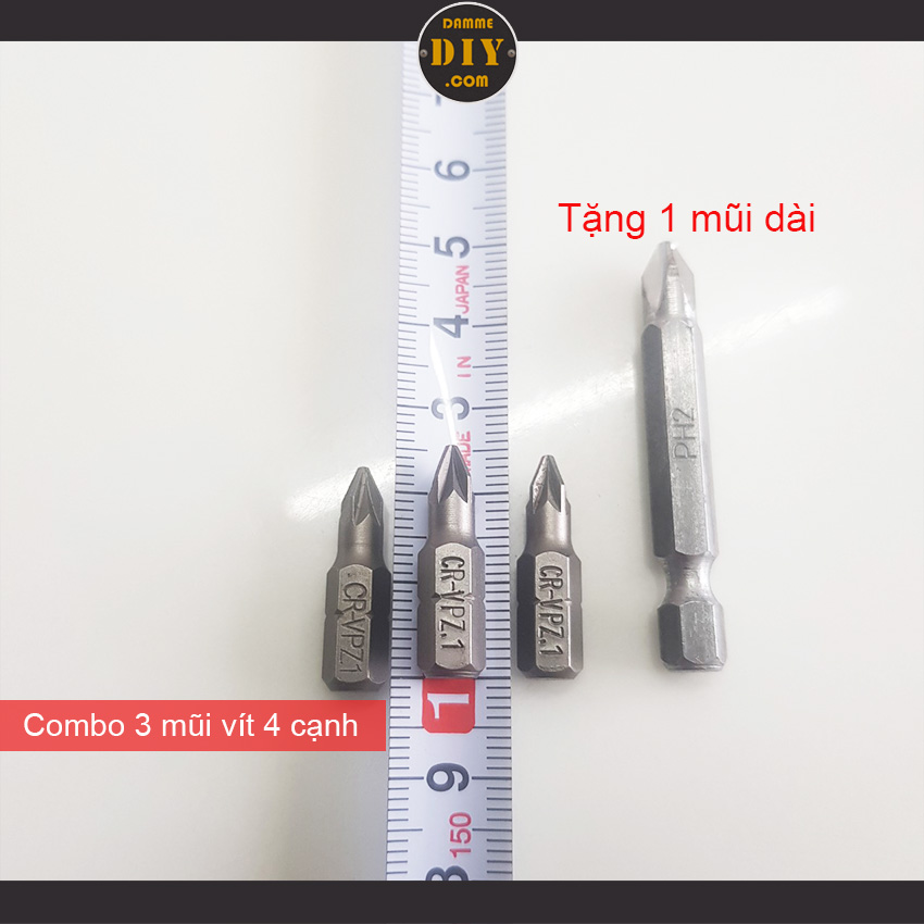 Combo 3 vít 4 cạnh dài 25mm tặng 1 mũi dài