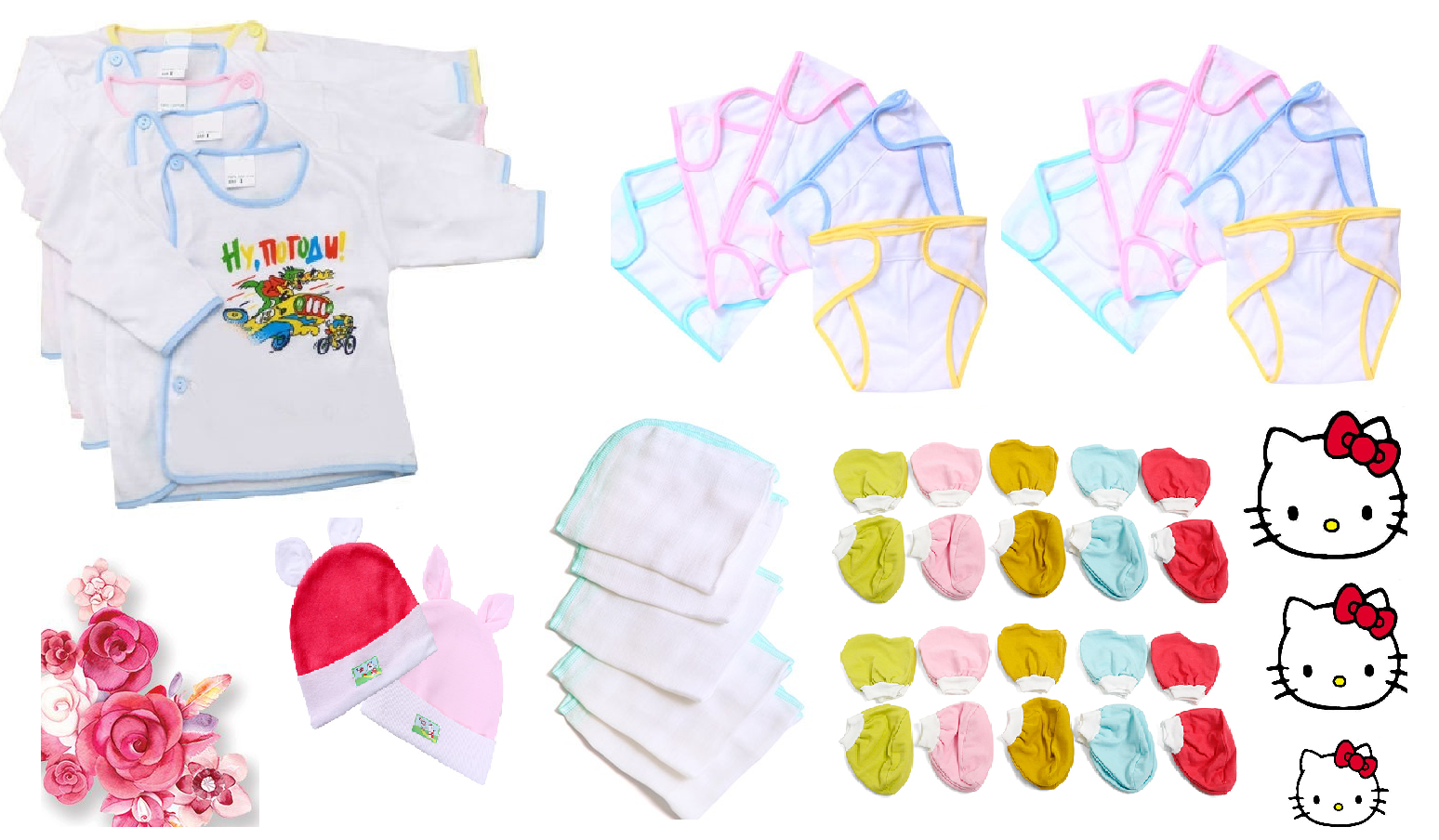 [ TẶNG VÒNG DÂU TẰM] Bộ 42 Món Đồ Dùng Dành Cho Bé Sơ Sinh Cao Cấp 0 - 6 tháng( 5 áo cotton + 5 khăn sữa + 2 nón + 10 cặp bao tay + 10 cặp bao chân + 10 tã dán đóng tã)