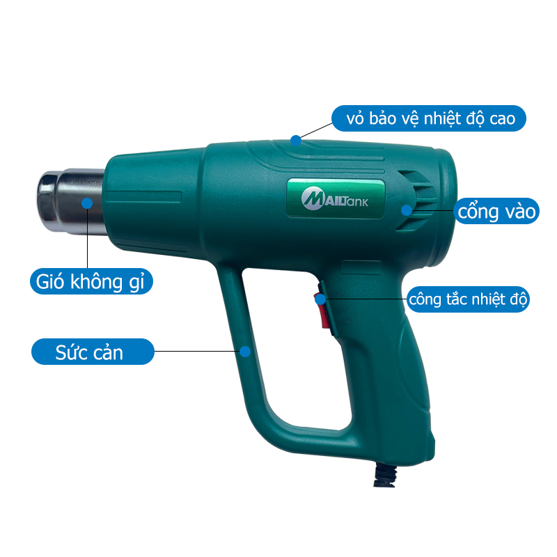 Máy khò màng co 2000W, máy khò nhiệt cầm tay bọc giỏ quà, dán decal, đóng seal điện thoại, máy khò hơi nóng 2000W, máy khò nhiệt màng co